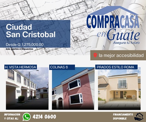 Venta de Casa o Casas, Terrenos, Propiedades, Apartamentos, Inmuebles en Guatemala, zona 11, zona 7, zona 2, zona 18, zona 16, Mixco, Carretera Al Salvador, Fraijanes, Santa Catarina Pinula, Antigua Guatemala, Villa Nueva, Villa Canales, San Miguel Petapa - Venta o Alquiler de Casas En Guatemala